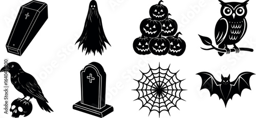 Set of Halloween silhouettes perfect for vector designs Vector illustration. Collection of Halloween vector elements