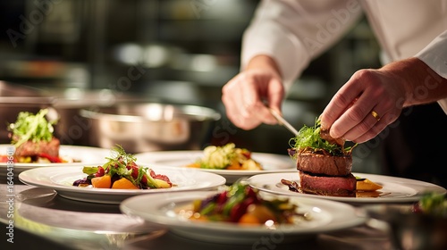 Wallpaper Mural A skilled chef meticulously arranging food in the kitchen, creating exquisite culinary creations Torontodigital.ca