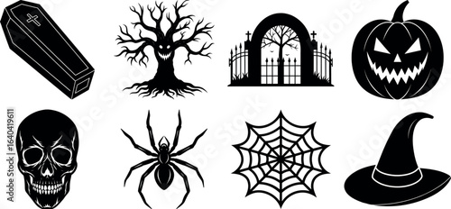 Set of Halloween silhouettes perfect for vector designs Vector illustration. Collection of Halloween vector elements