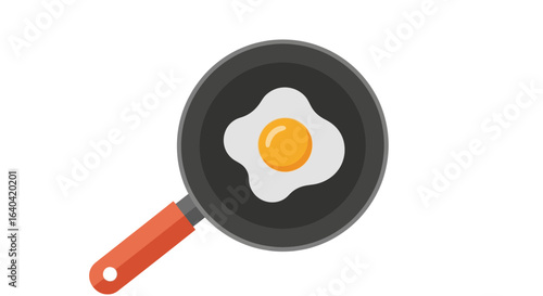 A sunny side up egg cooking in a frying pan on white background