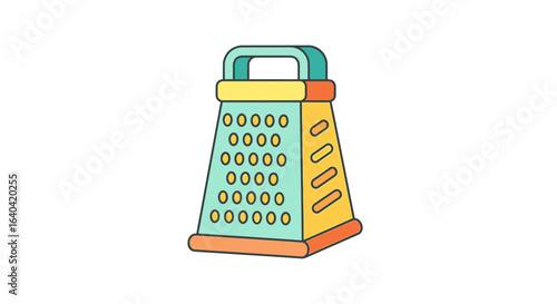 Cartoonish grater illustration with vibrant color palette, isolated on white