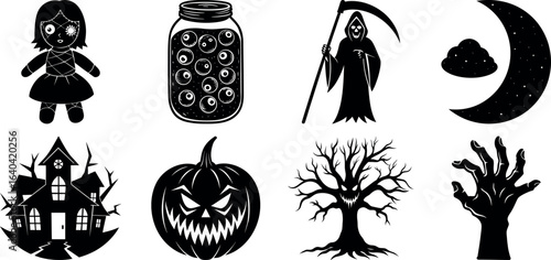 Set of Halloween silhouettes perfect for vector designs Vector illustration. Collection of Halloween vector elements