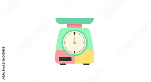 Whimsical kitchen scale illustration with pastel color scheme and retro vibe
