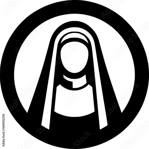 Minimalist black and white nun icon, clean lines and modern style, perfect for religious logos, stickers, or scalable digital use.