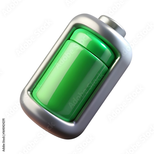 3d illustration of full green battery icon isolated on transparent background