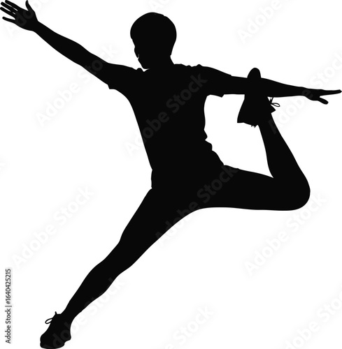 Dynamic dancer leaps with grace in silhouette, conveying strength and flexibility