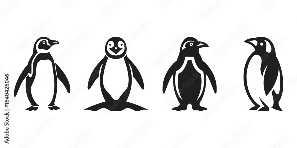 Obraz premium Vector set of penguin silhouettes