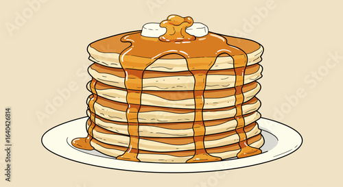 a stack of pancakes with syrup dripping down