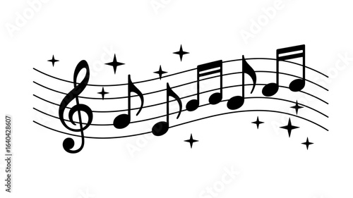 Musical Notes on Staff with Sparkling Stars Illustration of Composition and Harmony for Creative Projects