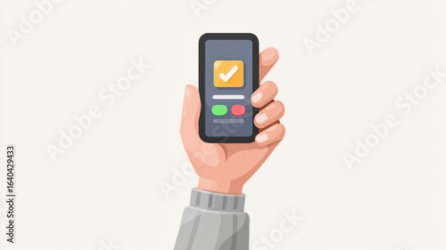 Wallpaper Mural AI driven payment solution concept A hand holding a smartphone displaying a checklist interface with buttons. Torontodigital.ca