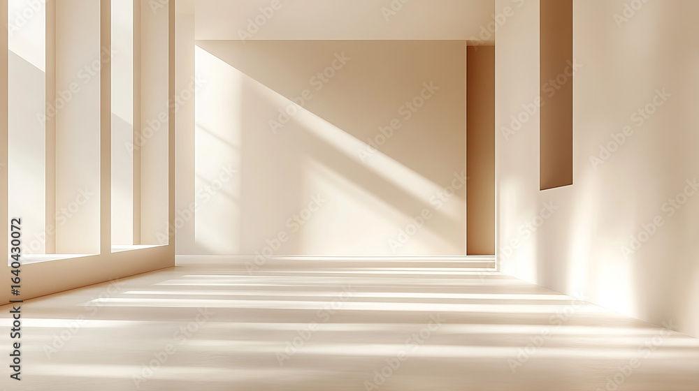 Obraz premium Empty beige minimalist interior with natural light