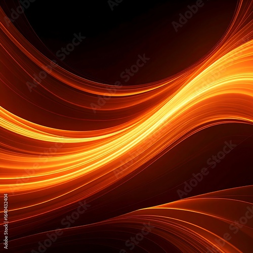 Abstract fiery orange and dark red waves flowing on black background