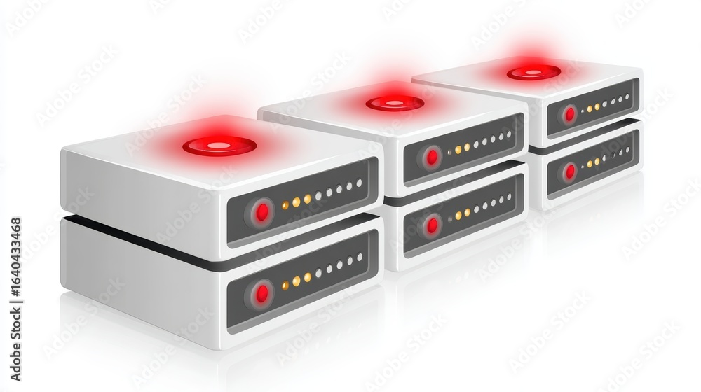 Fototapeta premium Servers with red lights, data center infrastructure and network connectivity servers