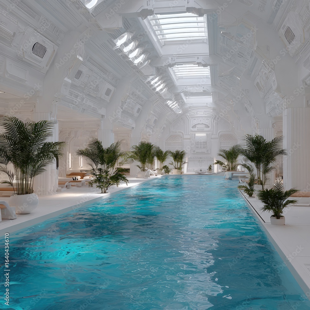 White spa pool, tropical plants White spa pool, tropical plants