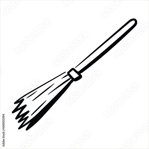 Lineart Flying Broom Item Vector Illustration Minimalist Lineart Style