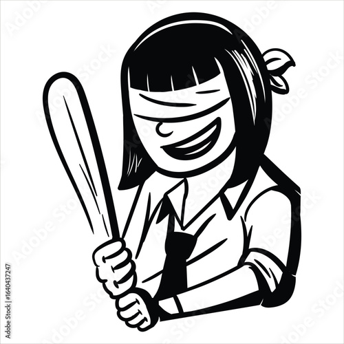 Lineart Hit Pinata Birthday Character Vector Illustration Minimalist Lineart Style