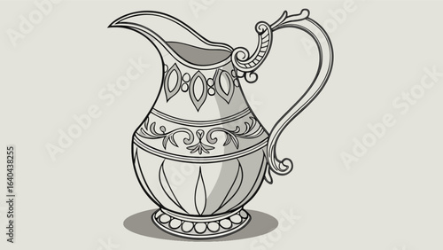 Antique silver pitcher drawing vector illustration for vintage kitchenware and tableware design needs