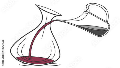 Wine decanting process illustration for wine enthusiasts and sommeliers with wine pouring art
