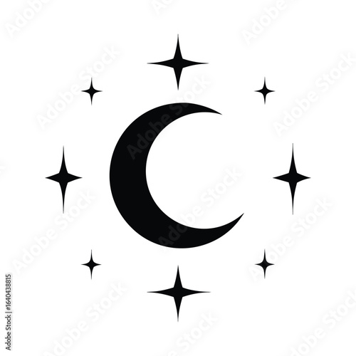 Minimalist vector illustration of a moon silhouette, perfect for sleep, dreams, and night-time graphics. moon silhouette vector icon illustration clip art on white background minimalist flat black