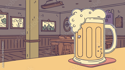 Cartoon beer mug in a bar illustration vector art drink beverage pub tavern alcohol brew ale lager stout