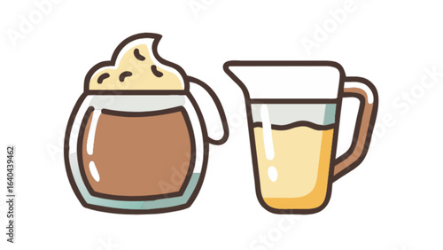 Illustration of coffee pot with cream and milk pitcher for breakfast drink concept design art
