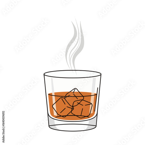 Whiskey Tumbler with Ice Rocks and Smoke