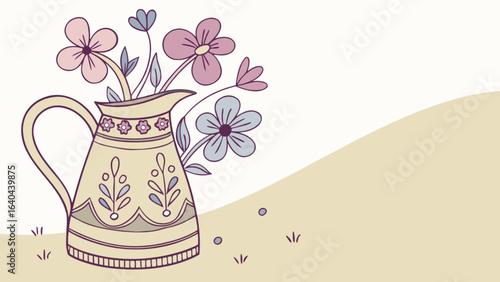 Vintage floral arrangement in pitcher vector illustration flower bouquet spring design element drawing art