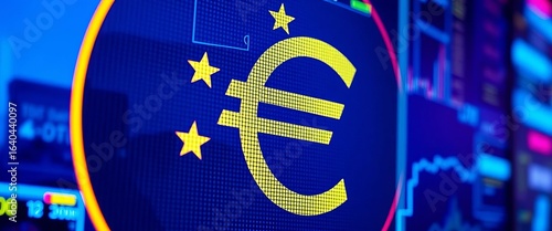 Close-up of euro symbol on a modern digital screen,  business,  european union