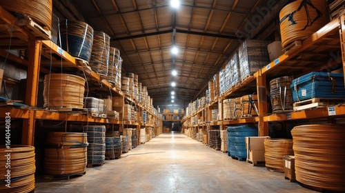 Wallpaper Mural Warehouse interior with stacked goods, bright lighting, spacious aisle.  Stock photo for business/industrial use Torontodigital.ca