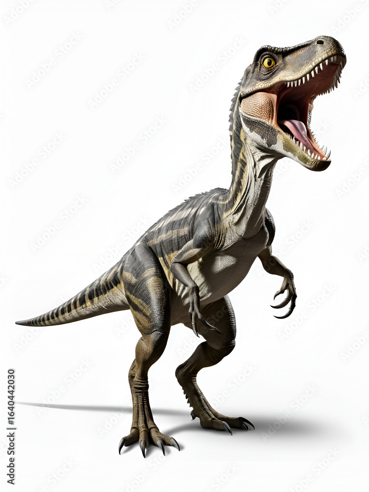 Fototapeta premium velociraptor dinosaur roaring on a blank background PNG