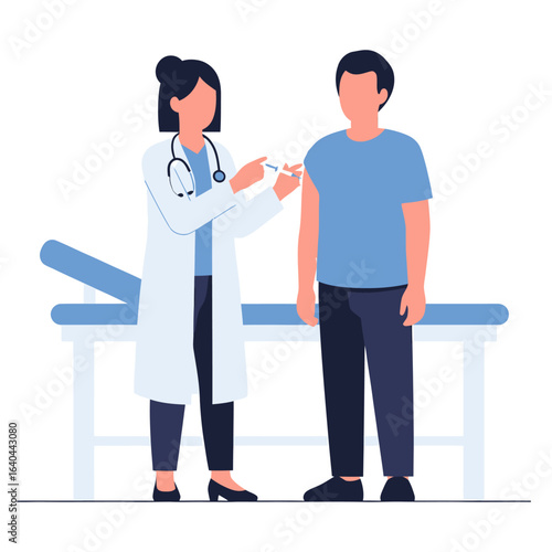 Doctor Administering Injection to Patient in Medical Examination Room Setting.