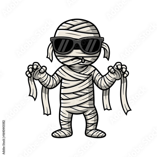 Cool Cartoon Mummy Wearing Sunglasses, Holding Bandages, Ready for Fun