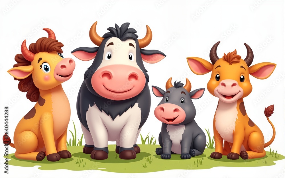 Fototapeta premium Group of farm cartoon animals. Vector illustration of funny happy animals. High quality