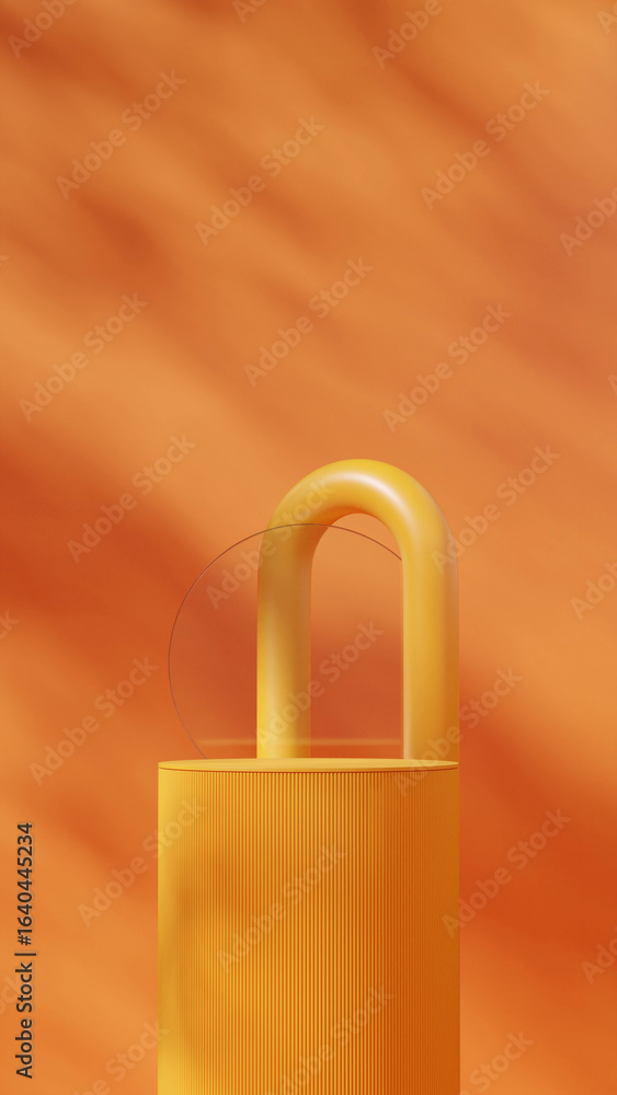 Fototapeta premium in portrait arch and circle, 3d render mockup template orange color curved cylinder