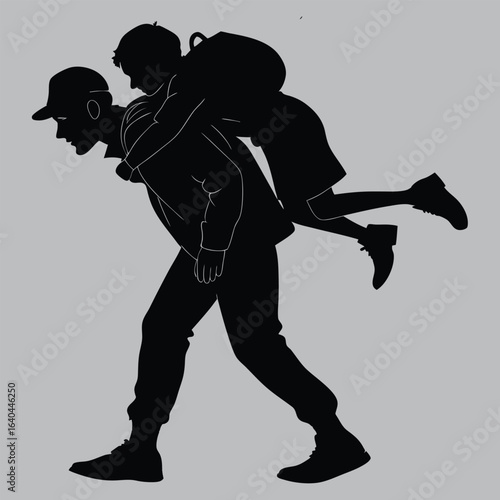  Man Carrying Injured Stranger on Back silhouette vector design art and illustration