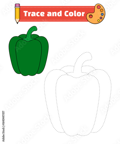 Green Pepper Vector Illustration. Coloring book or coloring pages with a vegetable theme for children. Connect the dots and coloring books for children's education.