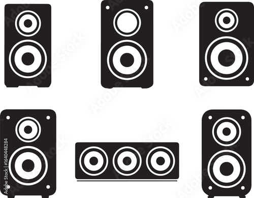 Black audio speakers and soundbar white