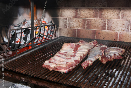 Traditional Argentine Barbecue Asado Cooking Over Coals