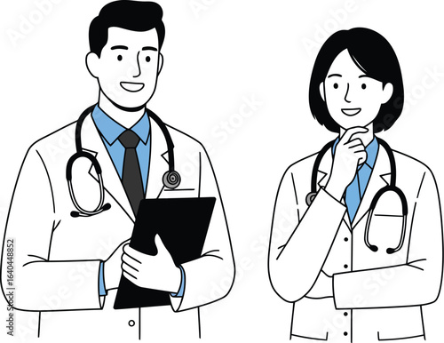 Diverse doctors team sketch