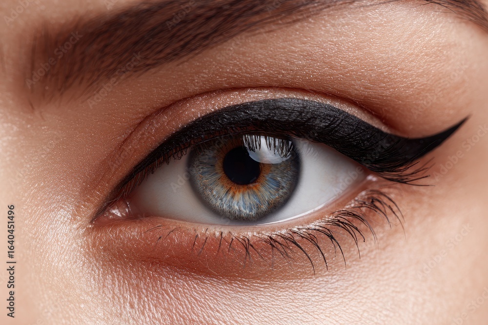 Fototapeta premium Stunning close up of a woman s eye featuring elegant eyeliner makeup