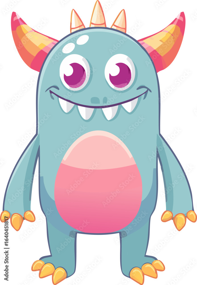 Naklejka premium Cute blue and pink monster, cartoon illustration 