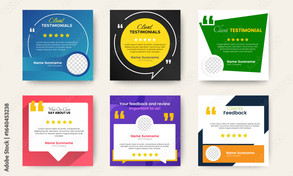 Fototapeta premium Set of Creative concept client review social media post templates. vector 