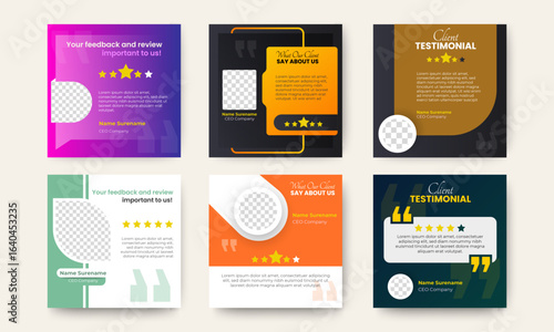 Set of Creative concept client review social media post templates. vector	
