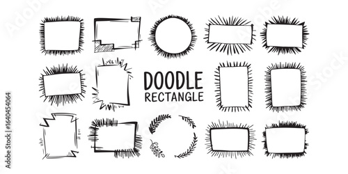 Collection of doodle style frames and shapes including rectangles circles and floral designs on white
