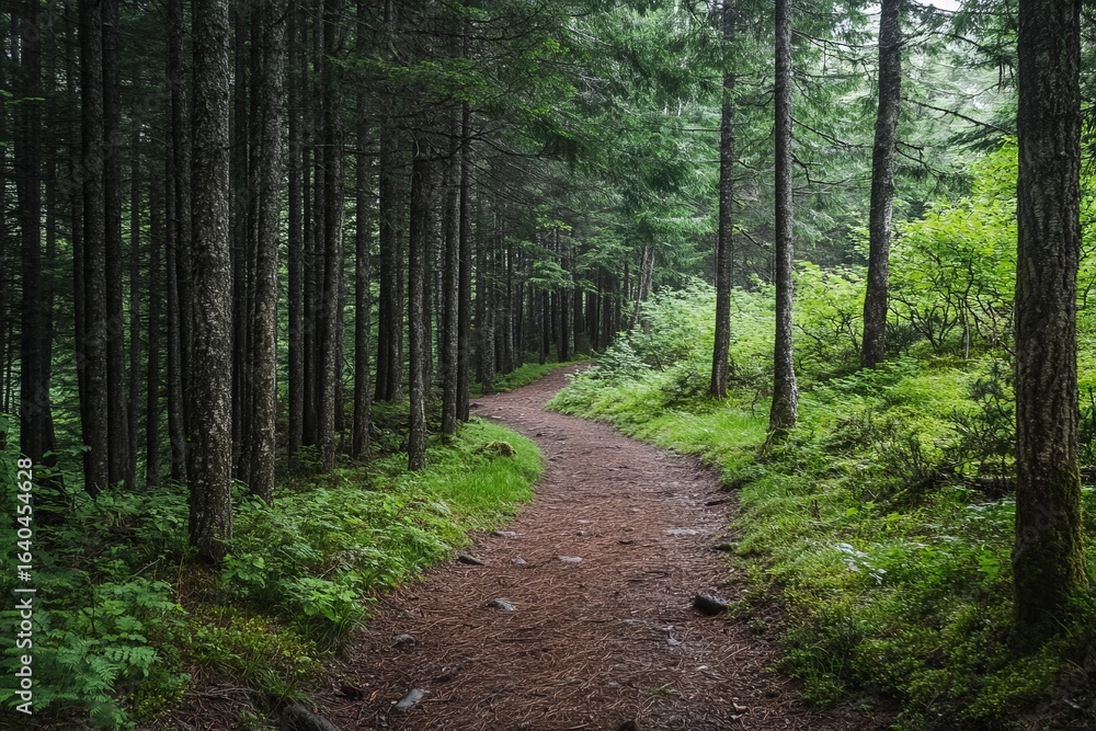 Obraz premium Forest path winding through tall trees