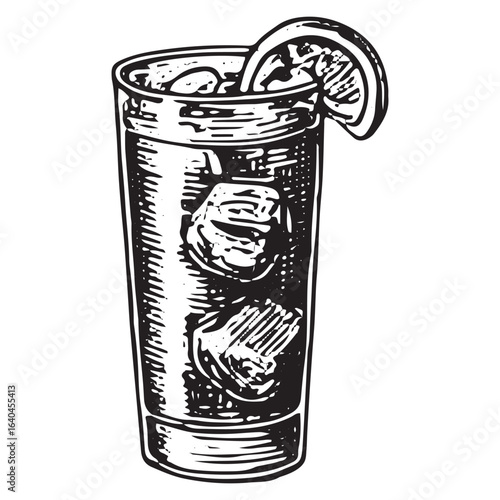 Vintage Highball Glass with Lemon Illustration: Classic Whiskey or Gin Drink Design
