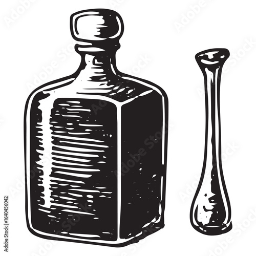 Vintage Liquor Bottle and Shot Glass Illustration: Classic Bar Alcohol Serving Set