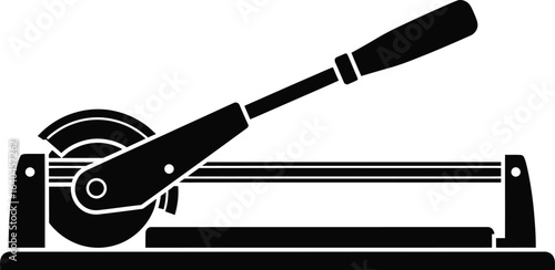 Silhouette of tile cutter tool, a manual equipment for cutting tiles with a wheel blade, used in construction and repair jobs, a professional instrument