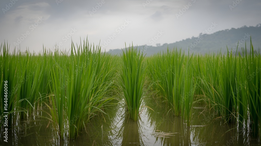 Obraz premium Vibrant rice paddies extending across a scenic field.