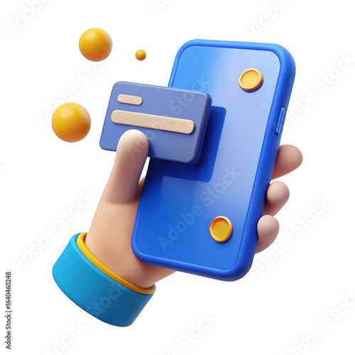 3d mobile payment with credit card and smartphone isolated on transparent background